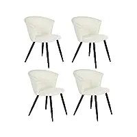 meuble cosy lot de 4 chaises de salle à manger scandinave fauteuil assise rembourrée en bouclette pieds en métal pour cuisine salon chambre bureau, blanc, 58x55x75,5cm