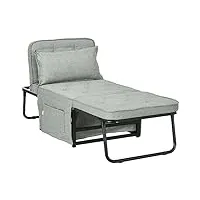homcom fauteuil chauffeuse convertible 4 en 1 dossier inclinable 5 position avec coussin et pochette rangement - 180 x 64 x 40 cm gris clair