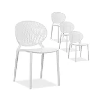 homestyle4u 2471 lot de 4 chaises de jardin empilables en plastique blanc résistant aux intempéries