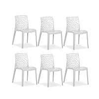homestyle4u 2467 lot de 6 chaises de jardin empilables en plastique blanc résistant aux intempéries