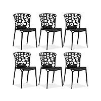homestyle4u 2464 lot de 6 chaises de jardin empilables en plastique noir résistant aux intempéries