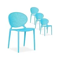 homestyle4u 2468 lot de 4 chaises de jardin empilables en plastique résistant aux intempéries bleu