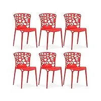 homestyle4u 2461 lot de 6 chaises de jardin empilables en plastique résistant aux intempéries rouge