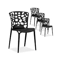 homestyle4u 2463 lot de 4 chaises de jardin empilables en plastique noir résistant aux intempéries
