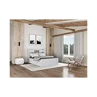 vente-unique - lit avec rangements 140 x 190 cm - pin - blanc + sommier + matelas - mederick