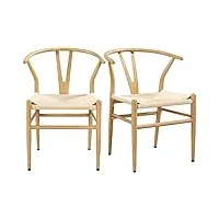 abician lot de 2 chaises de salle à manger vintage chaises de cuisine avec coussin de siège en corde de papier cadre en métal 54,5× 57× 73,5 cm bois