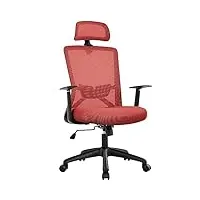 abician chaise de bureau réglable et ergonomique avec appui-tête, fauteuil de bureau avec support lombaire en tissu respirant et accoudoirs à roulettes chaise pivotante Étude travail gaming rouge