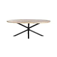 table à manger, table repas ovale en bois naturel avec pieds en métal noir - longueur 200 x profondeur 100 x hauteur 76 cm -pegane-