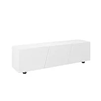 homcom meuble tv banc tv support tv pour télévision jusqu'à 70 pouces 1 porte battante avec compartiments - 160 x 39 x 45 cm - blanc laqué