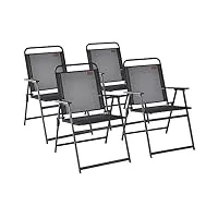 costway chaise pliante extérieur lot de 4, chaise de jardin pliante avec siège en textilène et accoudoirs, cadre en métal, pour salon de jardin, terrasse, balcon, plage, gris