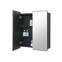 fundin armoire de salle de bain miroir en aluminium noir 60 x 70 cm avec porte encadrée d'angle rond et étagères réglables en verre, encastrable ou montage en saillie