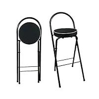 tabouret de bar pliant pour petit déjeuner, chaise haute pliable de 65/70/75cm avec dossier et repose-pieds,siège rembourré rond pour la cuisine à domicile (color : black, size : 75cm/30inch)