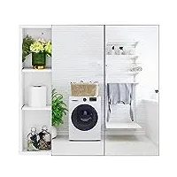 yaheetech armoire murale salle de bain/toilette, 2 portes miroirs, 3 casiers inverses, 1 Étagère réglable en hauteur, meuble placard wc, 70 × 15 × 65 cm blanc