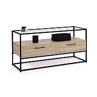 idmarket - meuble tv 113 cm solano 2 tiroirs plateau en verre et pied métal design industriel