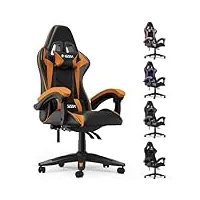 bigzzia chaise de jeu, chaise de bureau, pivotante et robuste, design ergonomique avec coussin et support dorsal inclinable (orange)