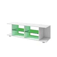 homcom meuble banc tv sur pieds avec lumières led - 2 étagères en verre trempé pour télévision jusqu'à 60 pouces style contemporain - 145 x 40 x 45 cm blanc