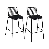 homcom lot de 2 chaises de bar tabouret de bar design métal filaire avec coussin - confort et style industriel - parfait pour la cuisine ou le bar avec dossier et repose-pieds - noir