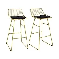 homcom lot de 2 tabouret de bar design chaise haute pour bar bistro acier filaire doré avec coussin noir - élégance et confort - repose-pieds - convient pour tables de 104-109 cm