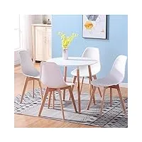 grandca home table de salle à manger et 4 chaises de salle à manger ensemble de salle à manger moderne, tables rondes blanches et chaises de cuisine avec pieds en bois de hêtre, blanc