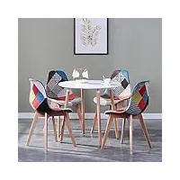 grandca home table de salle à manger et 4 chaises de salle à manger ensemble moderne, tables rondes blanches et coussin de siège en tissu patchwork chaises de cuisine,rouge