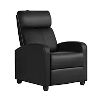 yaheetech fauteuil de relaxation chaise de détente siège de canapé rembourré avec repose pied pour salon/chambre à coucher/home cinéma noir/similicuir