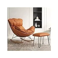 wigselbl fauteuil à bascule de loisirs avec dossier haut et ottoman pour le salon, chaises inclinables en tissu du milieu du siècle avec pieds en bois massif (couleur : orange)