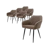 ml-design lot de 6 chaises de salle à manger avec accoudoirs et dossier, marron, revêtement en simili, pieds en métal noir, chaise de cuisine salon pour table à manger, protections de sol inclus