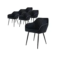 ml-design lot de 6 chaises de salle à manger avec accoudoirs et dossier, noir, revêtement en velours, pieds en métal noir, chaise de cuisine salon pour table à manger, protections de sol inclus