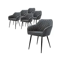 ml-design lot de 6 chaises de salle à manger avec accoudoirs et dossier, anthracite, revêtement en simili, pieds en métal noir, chaise de cuisine salon pour table à manger, protections de sol inclus