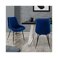 ml-design set de 6 chaises de salle à manger, bleu foncé, en velours, style rétro, assise rembourrée, pieds en métal noir, fauteuil chaise ergonomique, protections de sol et matériel montage inclus
