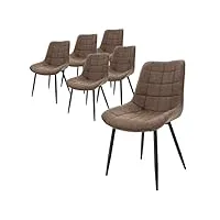 ml-design lot de 6 chaises de salle à manger, marron, revêtement synthétique, pieds en métal noir, fauteuil moderne, assise ergonomique, protections de sol et matériel de montage inclus, style rétro