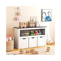dreamade coffre à jouets enfant 102x33x62cm avec 3 tiroirs à roulettes meuble de rangement enfant avec kit anti-basculement bibliothèque charge 50kg (3 tiroirs, tableau noir supérieur)