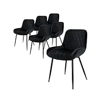 ml-design set de 6 chaises de salle à manger, noir, avec dossier et accoudoirs, assise velours, pieds métal noir, style rétro, fauteuil moderne de salon bureau cuisine, matériel de montage inclus