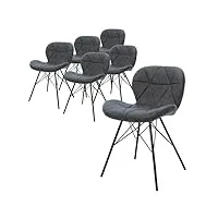 ml-design lot de 6 chaises salle à manger, anthracite, revêtement synthétique, dossier forme d'arc, assise rembourrée, pieds en métal noir, chaise de cuisine ergonomique, protections de sol inclus