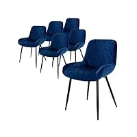 ml-design set de 6 chaises de salle à manger, bleu foncé, avec dossier et accoudoirs, assise velours, pieds métal noir, style rétro, fauteuil moderne de salon bureau cuisine, kit de montage inclus