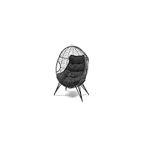 concept usine | fauteuil oeuf sur pieds beige en résine noir aspect rotin | design jane | structure en acier | coussin déperlant | hamac balançoire sur pied terrasse jardin balcon | résiste à l'eau