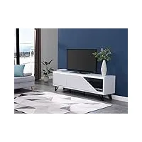 vente-unique - meuble tv 3 portes avec leds en mdf - blanc laqué - saliano