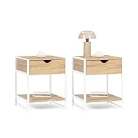 idmarket - lot de 2 tables de chevet detroit design industriel bois et métal blanc