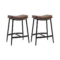 homcom lot de 2 tabourets de bar chaises hautes avec repose-pieds acier - style industriel - assise incurvée - 48,5 x 38,5 x 68,5 cm marron noir