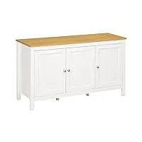 homcom buffet meuble de rangement avec 3 portes 2 étagères réglables plateau aspect bois clair - 120 x 40 x 70 cm blanc