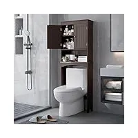 bealife meuble toilettes wc rangement, armoire pour machine à laver sur pied, avec 2 portes et compartiments ouverts armoire de salle de bain(marron foncé)