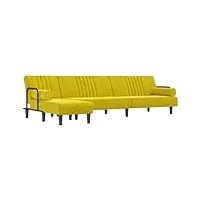 vidaxl canapé-lit en forme de l, lit d'invité avec oreiller, lit de jour avec chaise longue salle de séjour maison intérieur, moderne, jaune velours