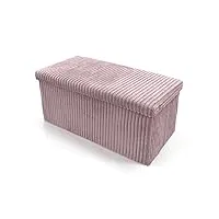 artistic fashionista limited pouf en similicuir avec boîte de rangement - repose-pieds pliable - tabouret de rangement - coffre à jouets - banc pratique - boîte en lin (velours côtelé - rose, taille