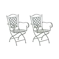 clp lot de 2 chaises de jardin pliables adara i chaise d'extérieur en fer style antique, couleur:vert antique