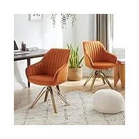 zouron chaise de salle à manger (lot de 2), chaise pivotante (360°), fauteuil en velours, chaise de bureau avec pieds dorés, chaise de cuisine avec accoudoirs et assise rembourrée, orange