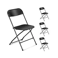 leadzm lot de 4 chaises pliantes en plastique, chaises de salle à manger portables, structure en acier métallique,158 kg, adaptées aux fêtes, mariages, pique-niques, intérieur extérieur (noir)