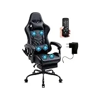 delman gaming chaise racing chaise de bureau chaise d'ordinateur fonction massage avec 6 points de vibration fauteuil de direction cuir synthétique repose-pieds ergonomique 12-0037 (black)