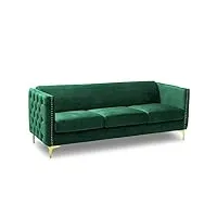 mobilier-deco romance - canapé capitonné 3 places en velours vert