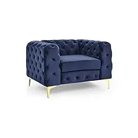 mobilier-deco darcy - fauteuil chesterfield en velours bleu, 1 place cm