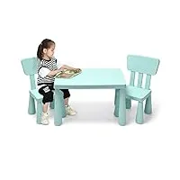 goplus table enfant avec chaise, table et 2 chaises enfant pour manger, jouer, Étudier, petite table pour enfants 1-7 ans, table vert en plastique, charge 50kg